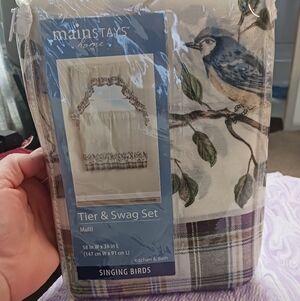 Mainstays Blue Bird Curtain Set Color Us Red, Blue, Cream Green